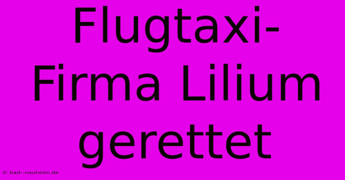 Flugtaxi-Firma Lilium Gerettet