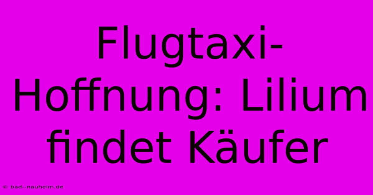 Flugtaxi-Hoffnung: Lilium Findet Käufer