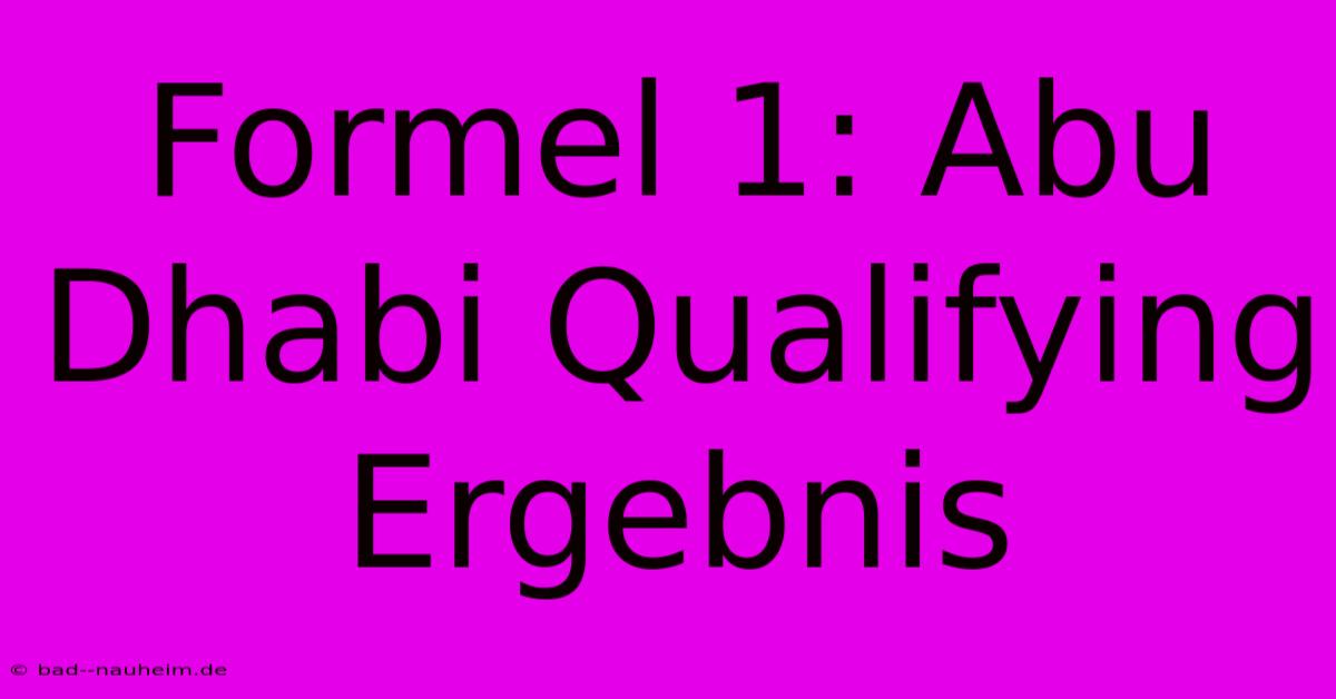 Formel 1: Abu Dhabi Qualifying Ergebnis