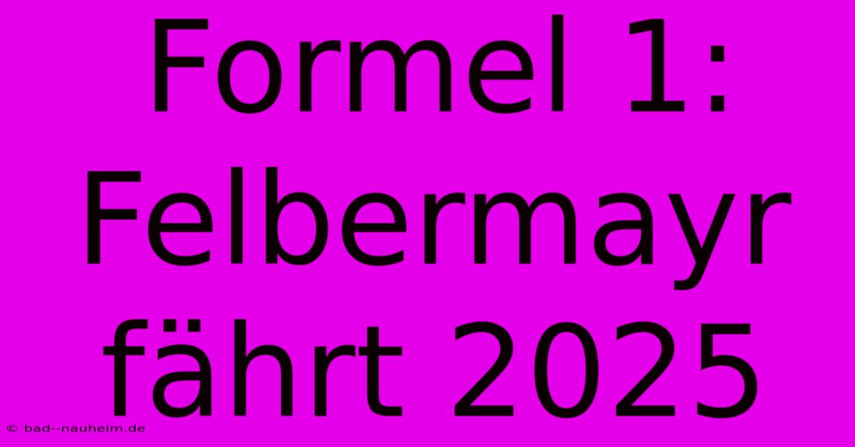 Formel 1: Felbermayr Fährt 2025