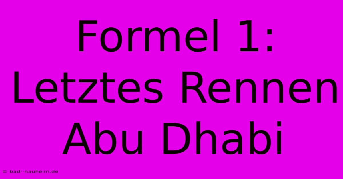 Formel 1: Letztes Rennen Abu Dhabi