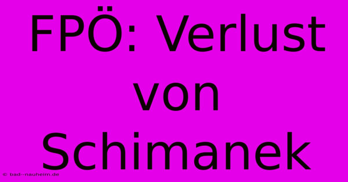 FPÖ: Verlust Von Schimanek