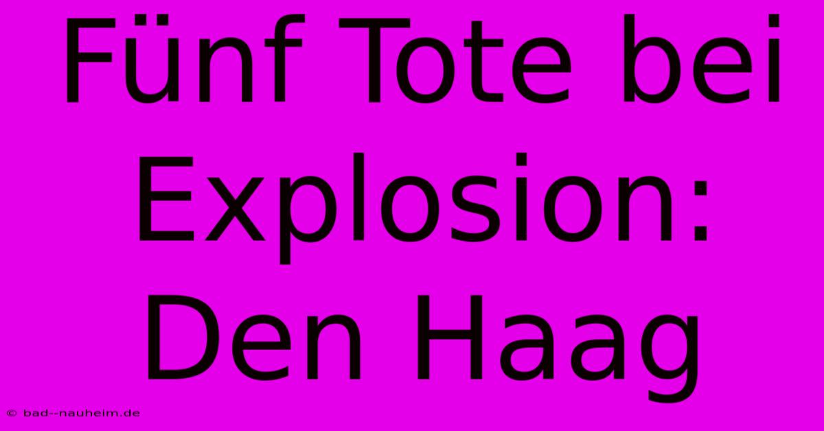 Fünf Tote Bei Explosion: Den Haag