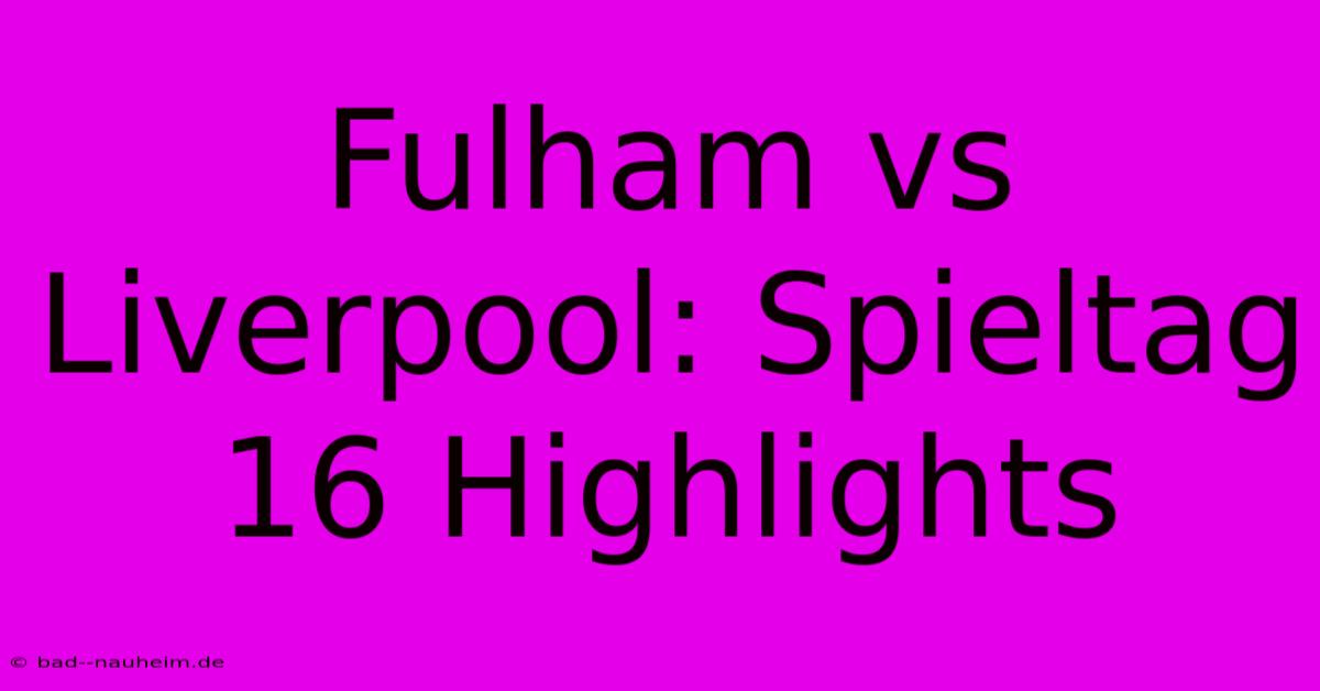 Fulham Vs Liverpool: Spieltag 16 Highlights