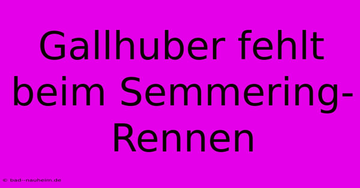 Gallhuber Fehlt Beim Semmering-Rennen