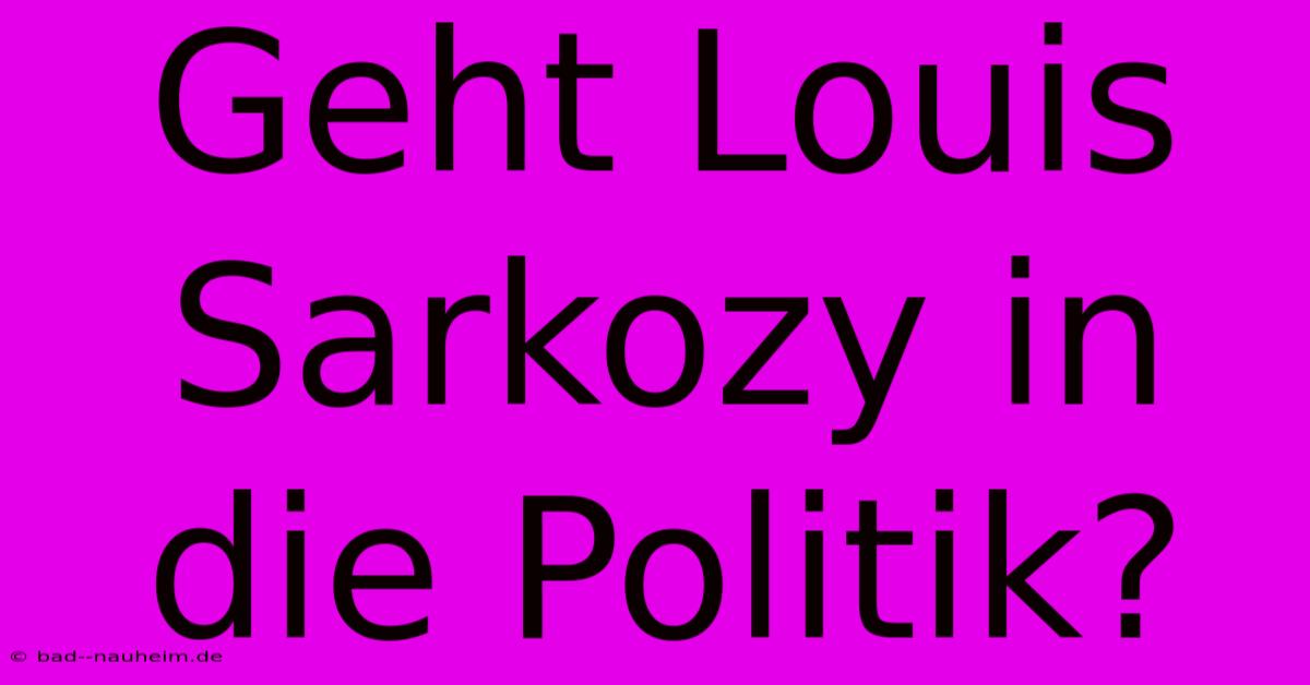 Geht Louis Sarkozy In Die Politik?