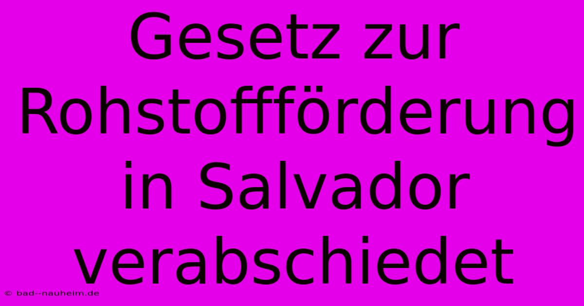 Gesetz Zur Rohstoffförderung In Salvador Verabschiedet