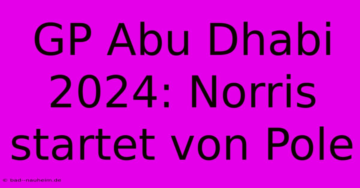 GP Abu Dhabi 2024: Norris Startet Von Pole