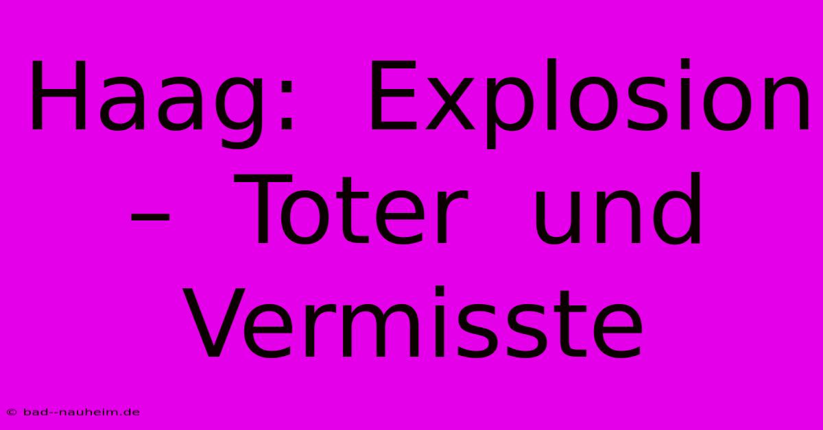 Haag:  Explosion –  Toter  Und  Vermisste