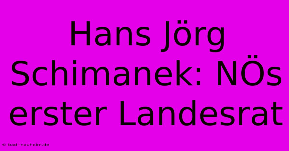 Hans Jörg Schimanek: NÖs Erster Landesrat