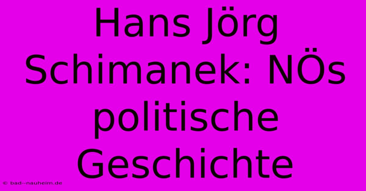 Hans Jörg Schimanek: NÖs Politische Geschichte