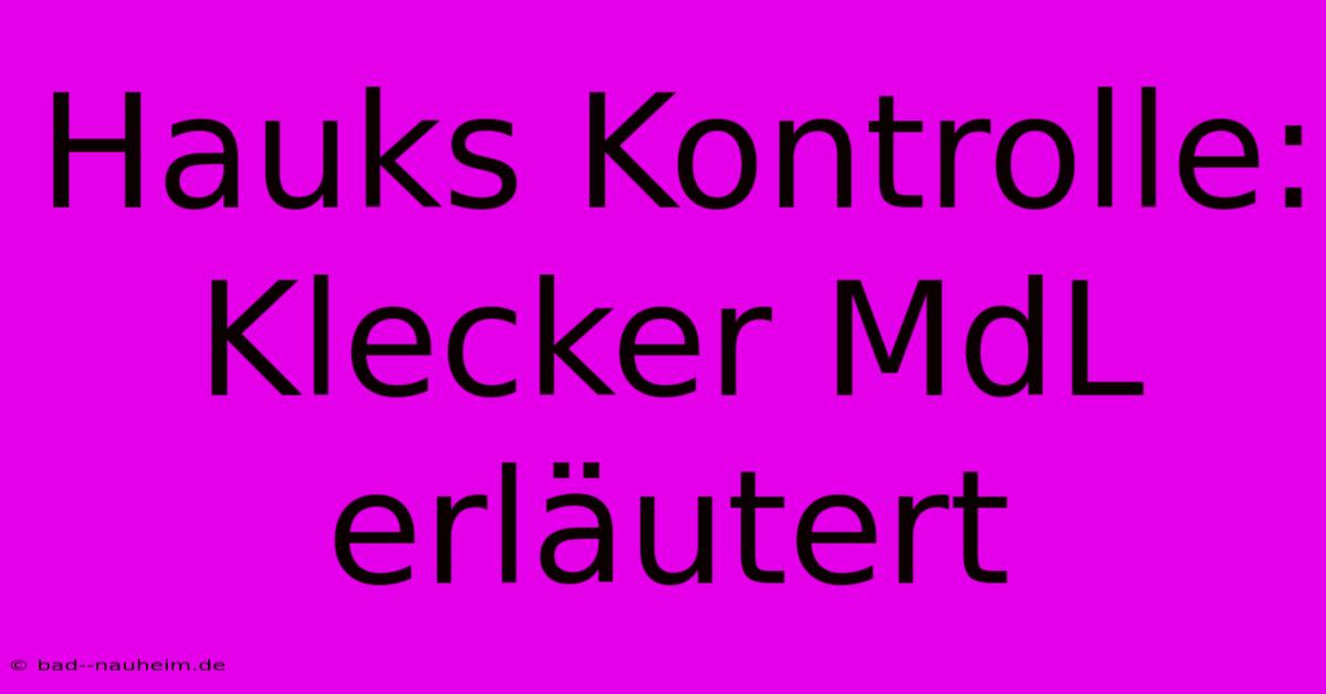 Hauks Kontrolle:  Klecker MdL Erläutert