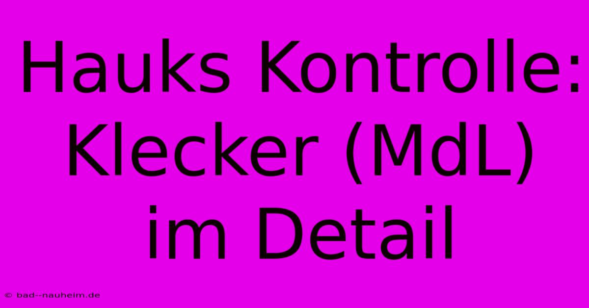 Hauks Kontrolle: Klecker (MdL) Im Detail