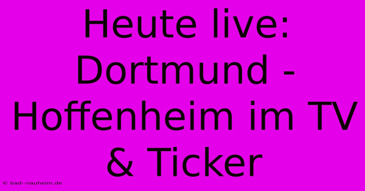 Heute Live: Dortmund - Hoffenheim Im TV & Ticker