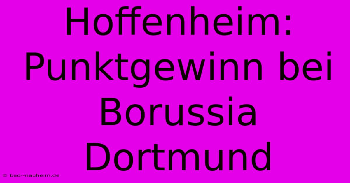 Hoffenheim: Punktgewinn Bei Borussia Dortmund