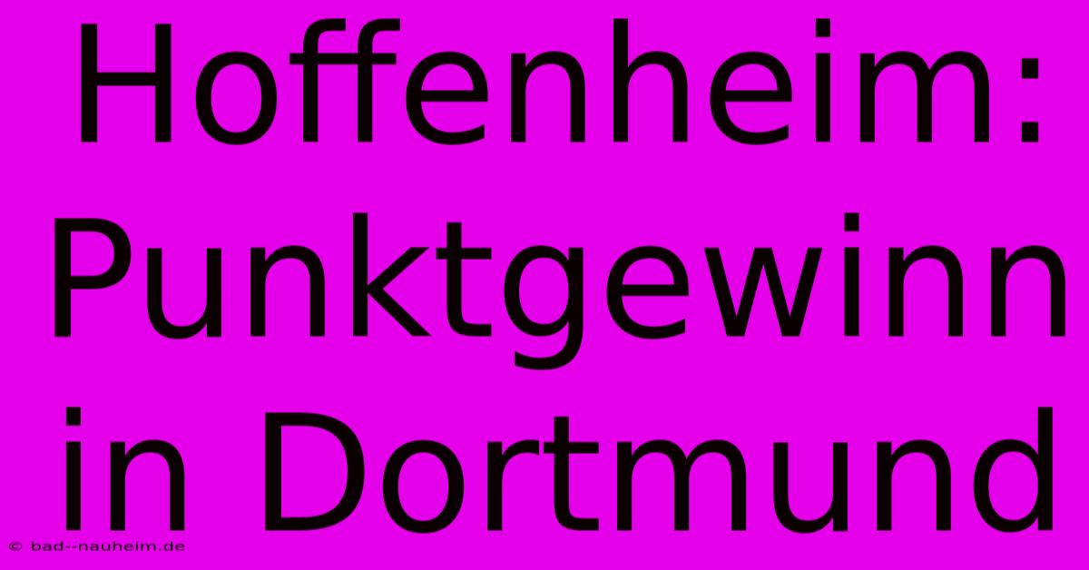 Hoffenheim: Punktgewinn In Dortmund