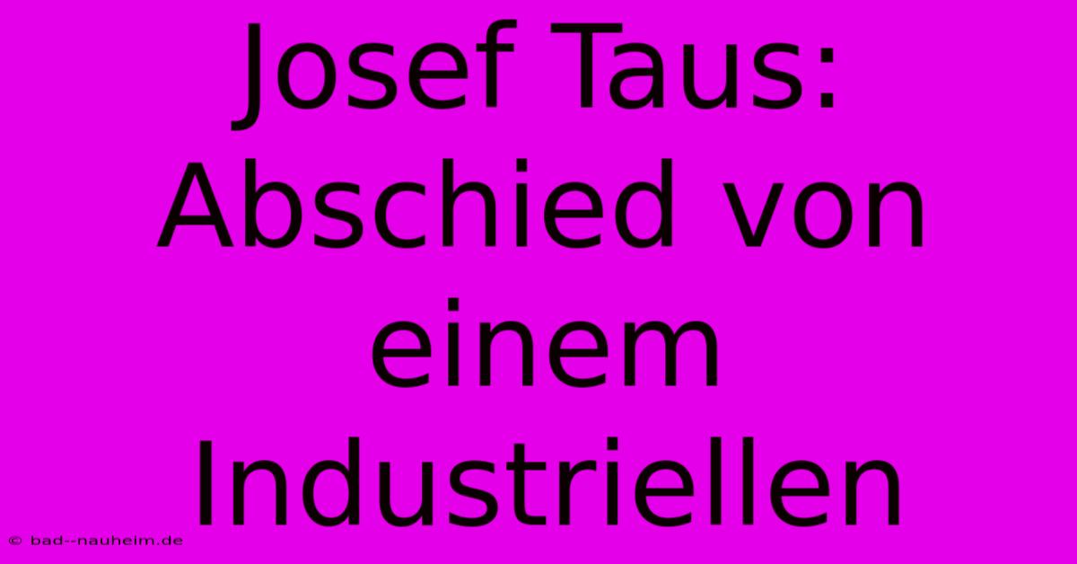 Josef Taus:  Abschied Von Einem Industriellen