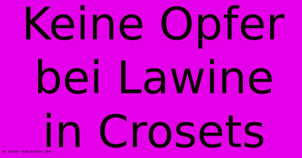 Keine Opfer Bei Lawine In Crosets