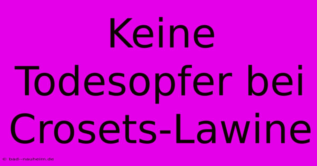 Keine Todesopfer Bei Crosets-Lawine