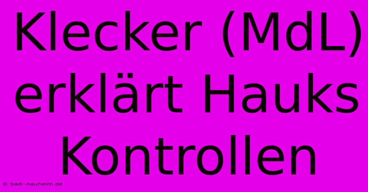 Klecker (MdL) Erklärt Hauks Kontrollen