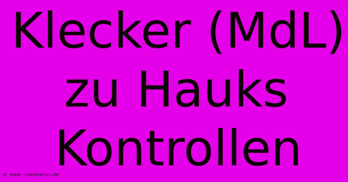 Klecker (MdL) Zu Hauks Kontrollen