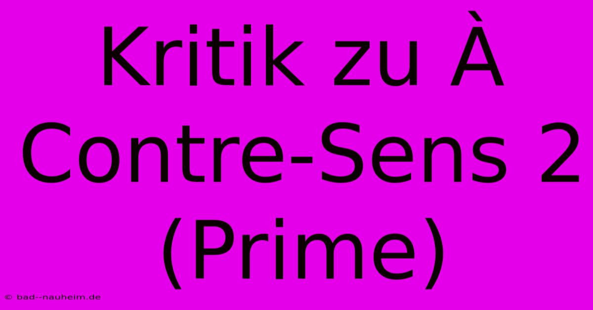 Kritik Zu À Contre-Sens 2 (Prime)