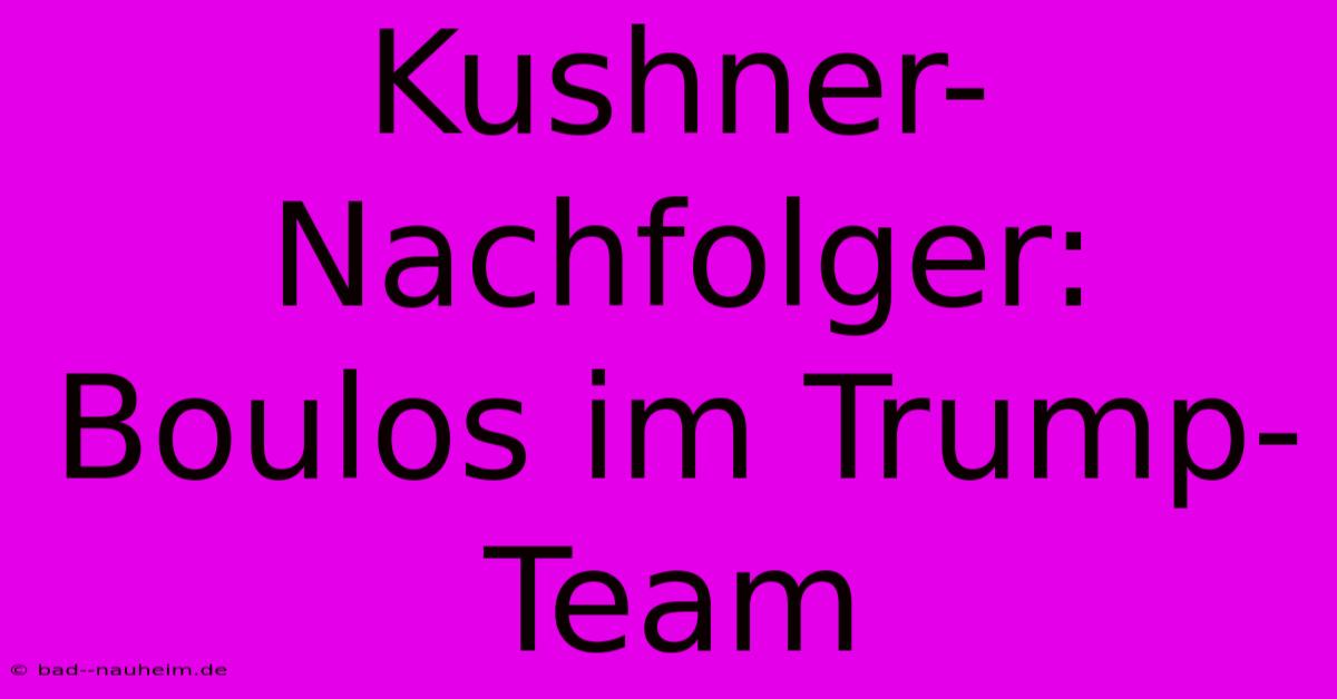 Kushner-Nachfolger: Boulos Im Trump-Team