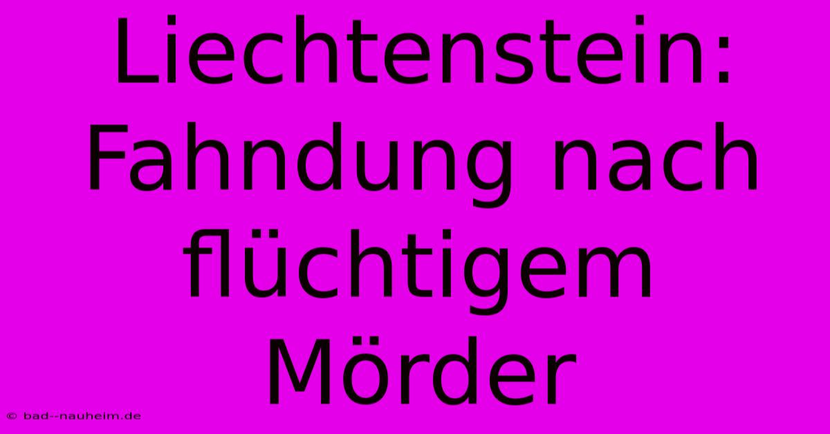 Liechtenstein: Fahndung Nach Flüchtigem Mörder