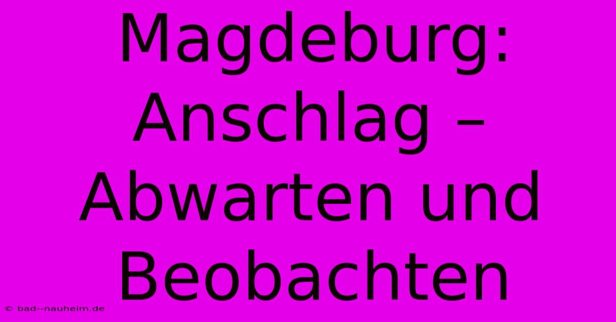 Magdeburg: Anschlag –  Abwarten Und Beobachten