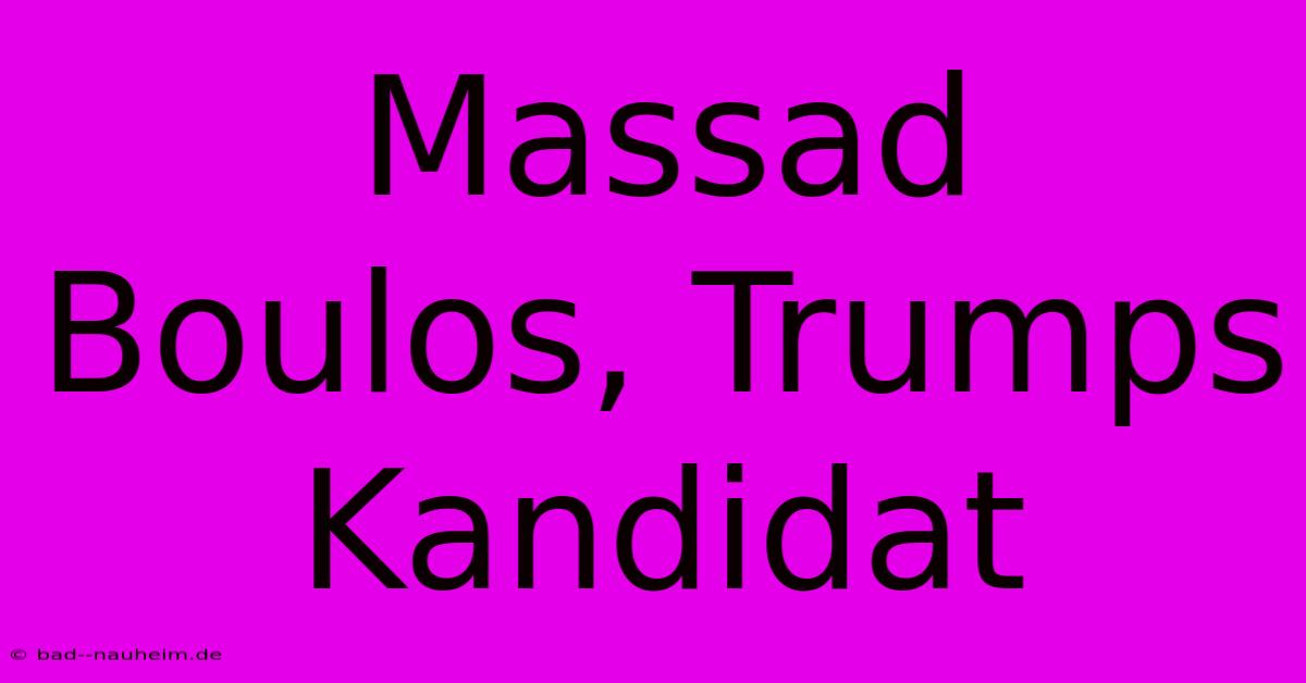 Massad Boulos, Trumps Kandidat