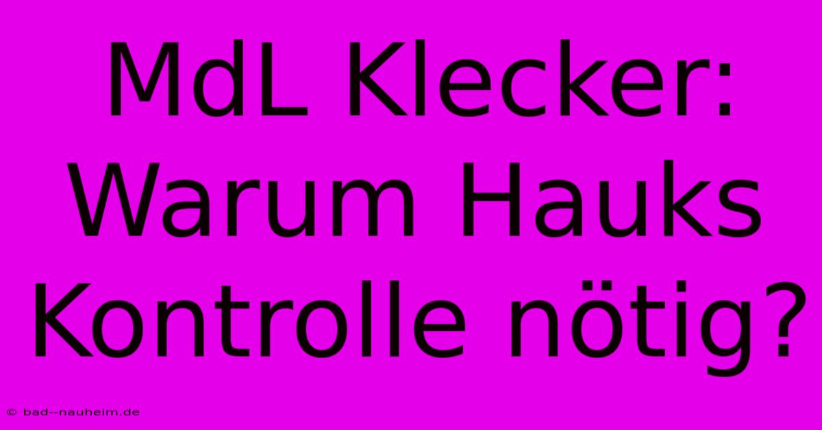 MdL Klecker: Warum Hauks Kontrolle Nötig?