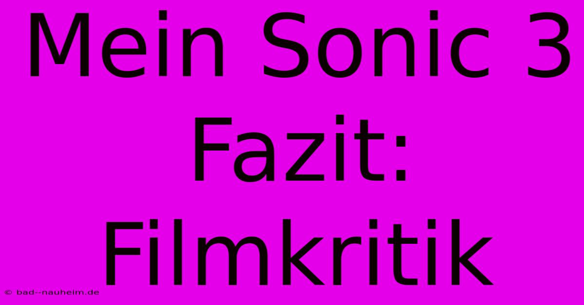 Mein Sonic 3 Fazit: Filmkritik