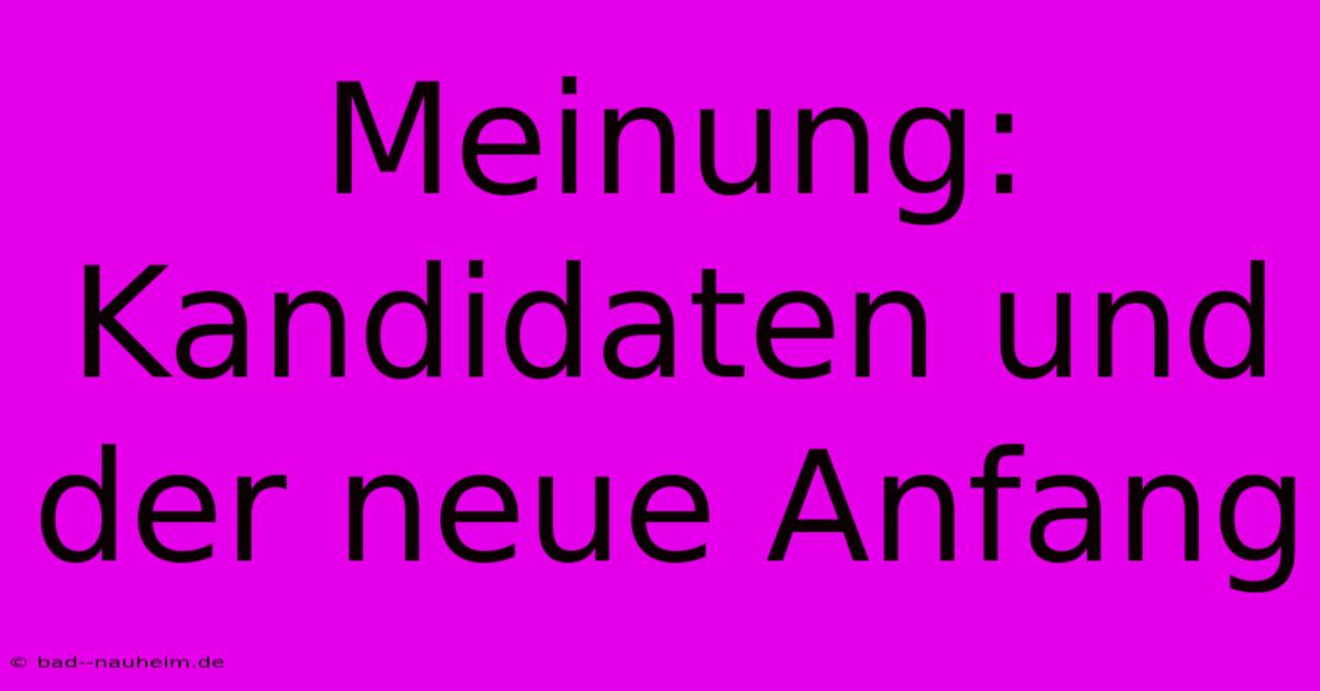 Meinung: Kandidaten Und Der Neue Anfang