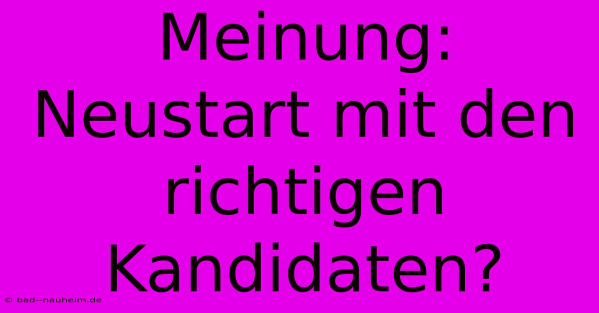 Meinung:  Neustart Mit Den Richtigen Kandidaten?