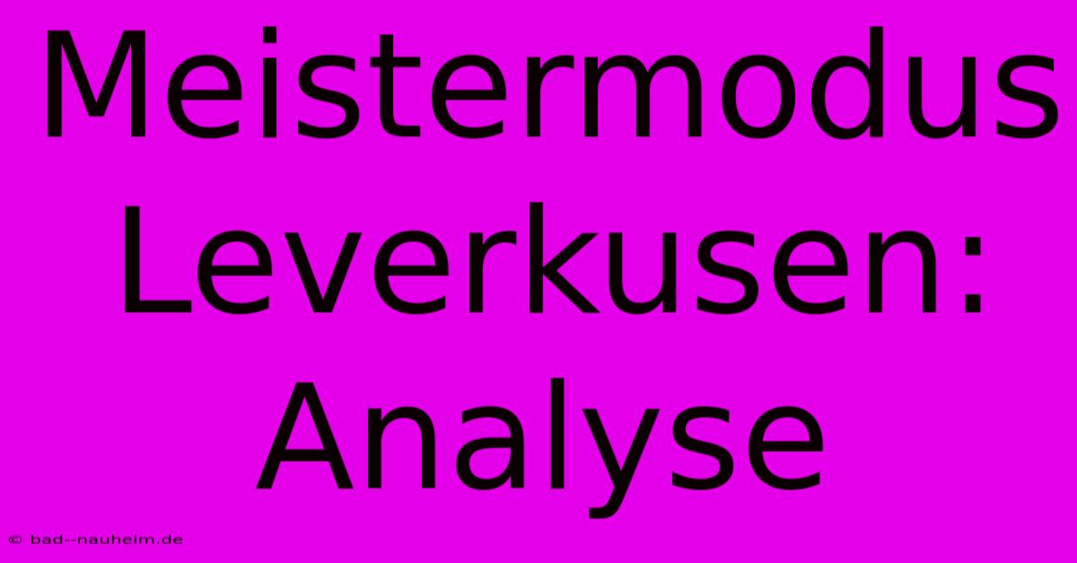 Meistermodus Leverkusen:  Analyse