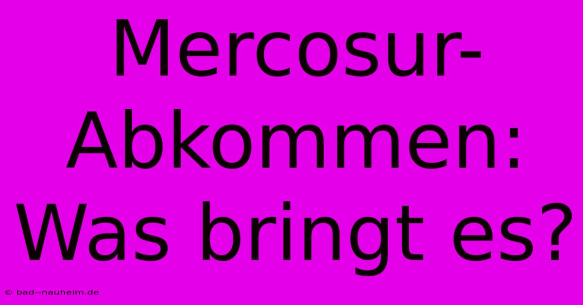 Mercosur-Abkommen: Was Bringt Es?