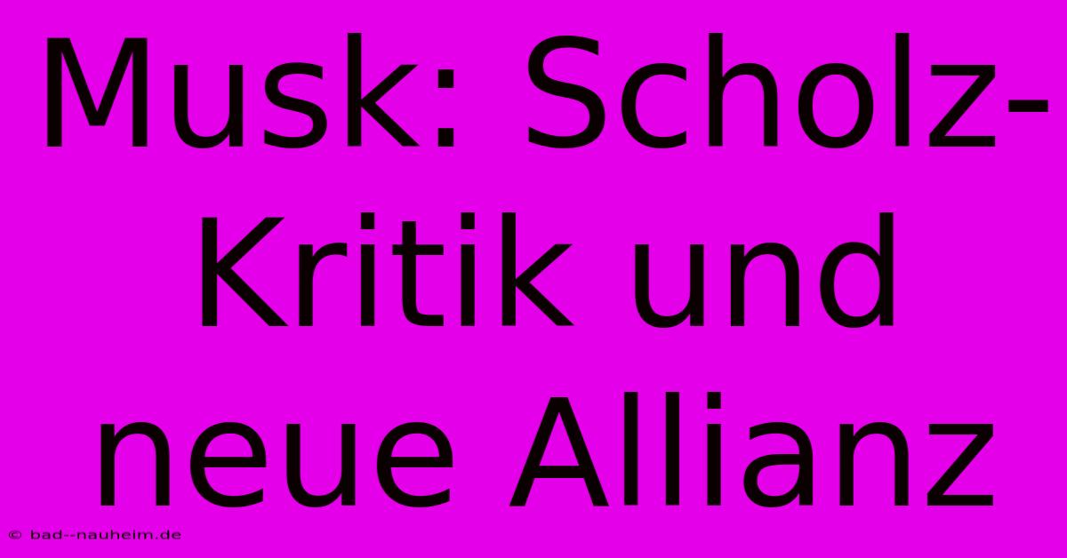 Musk: Scholz-Kritik Und Neue Allianz