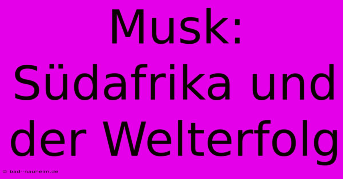 Musk: Südafrika Und Der Welterfolg