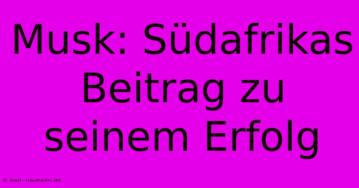 Musk: Südafrikas Beitrag Zu Seinem Erfolg