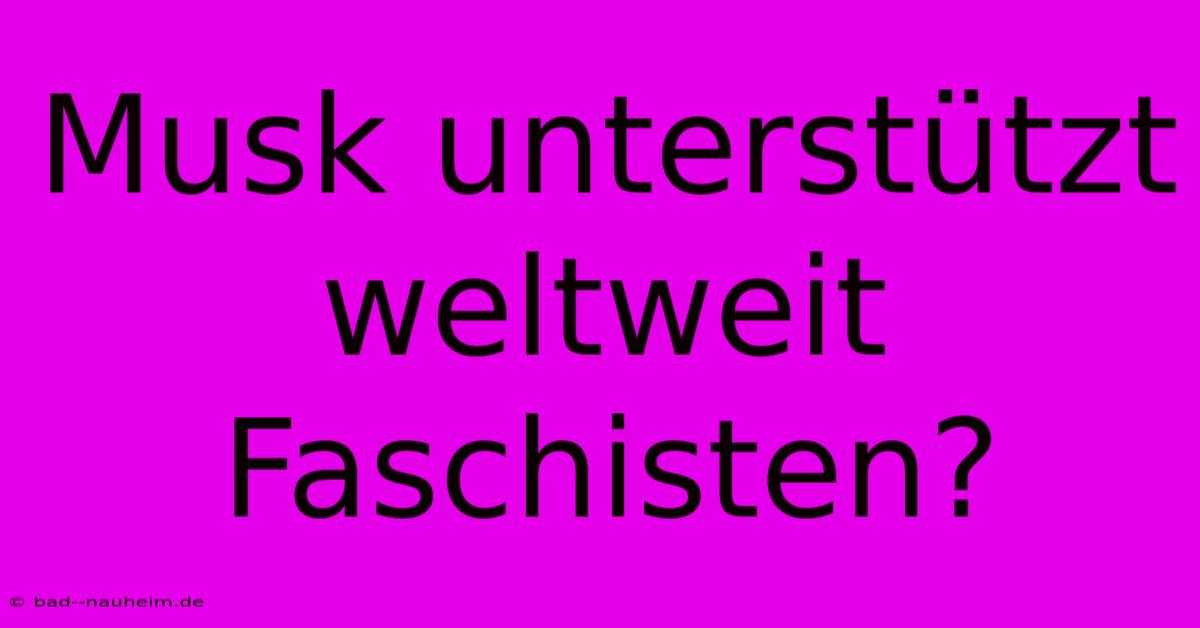 Musk Unterstützt Weltweit Faschisten?