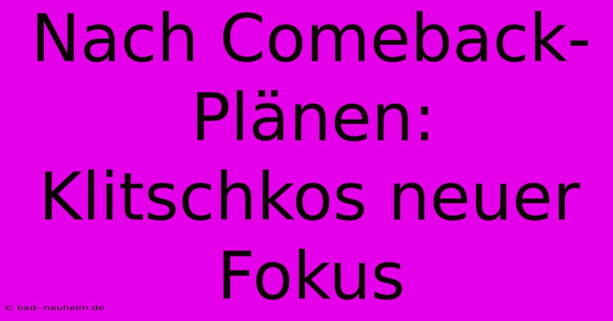 Nach Comeback-Plänen: Klitschkos Neuer Fokus