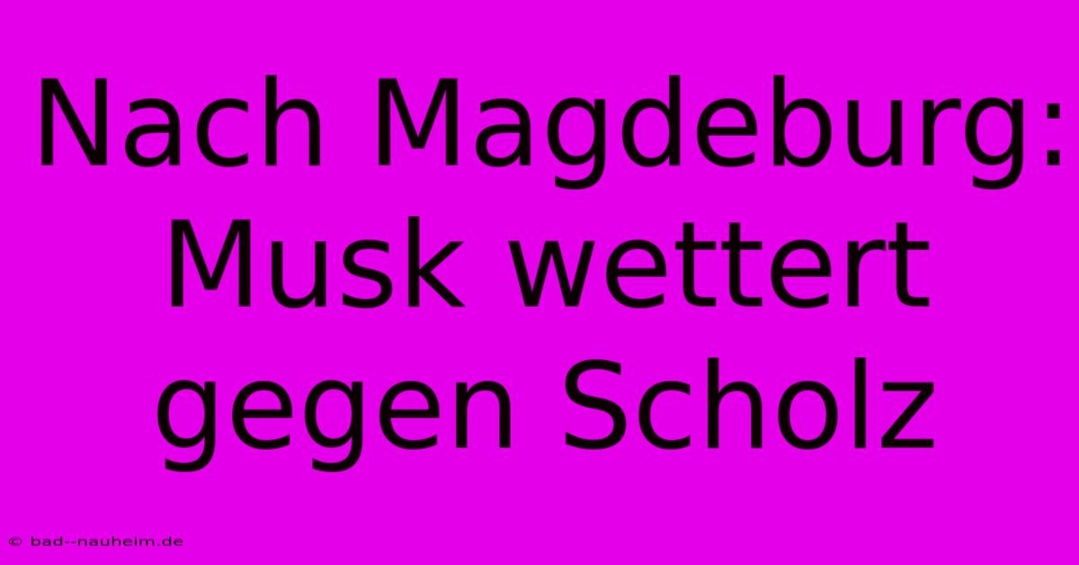 Nach Magdeburg: Musk Wettert Gegen Scholz