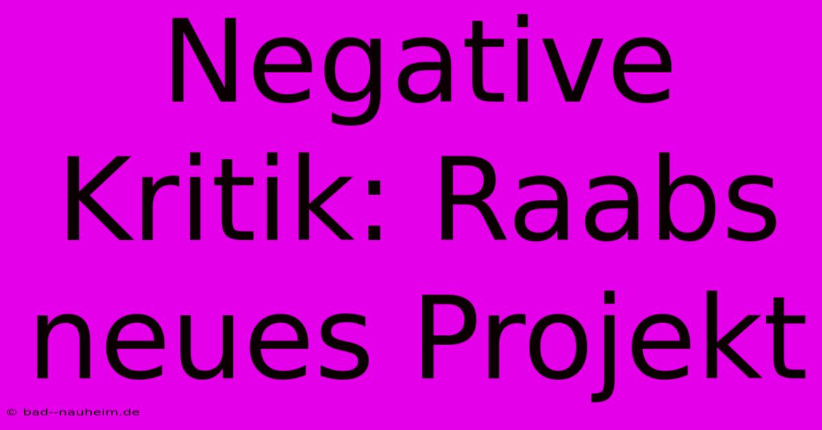 Negative Kritik: Raabs Neues Projekt