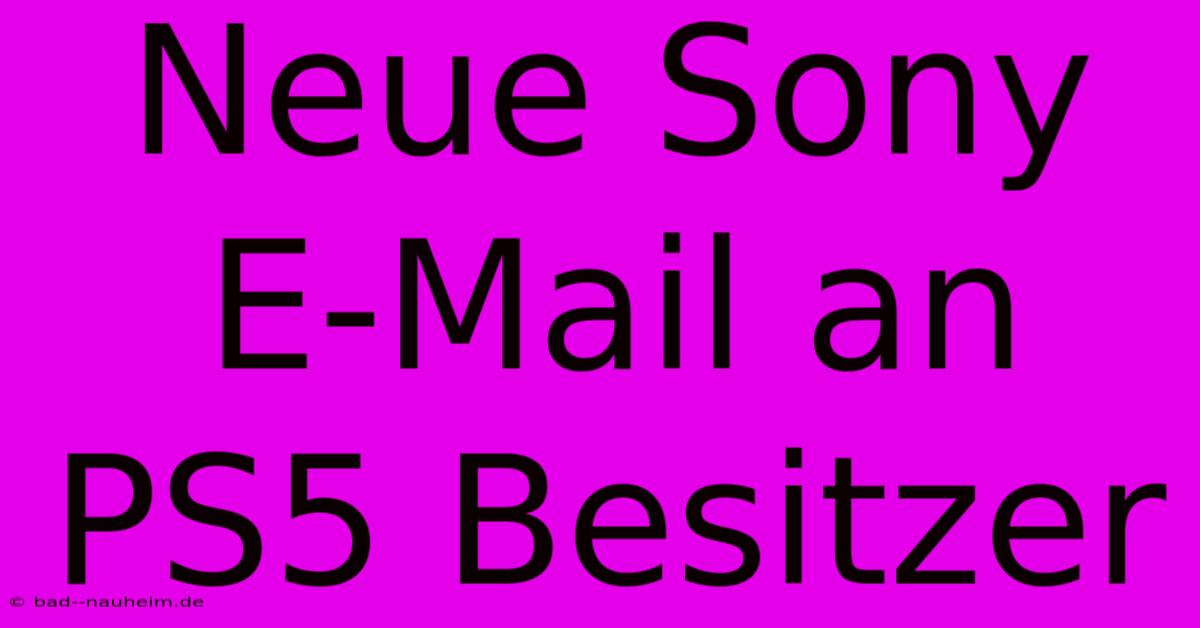 Neue Sony E-Mail An PS5 Besitzer