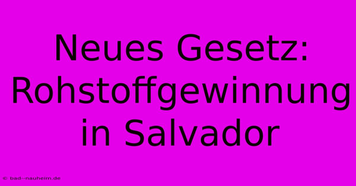 Neues Gesetz:  Rohstoffgewinnung In Salvador