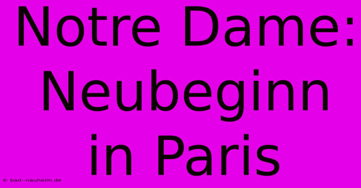 Notre Dame: Neubeginn In Paris