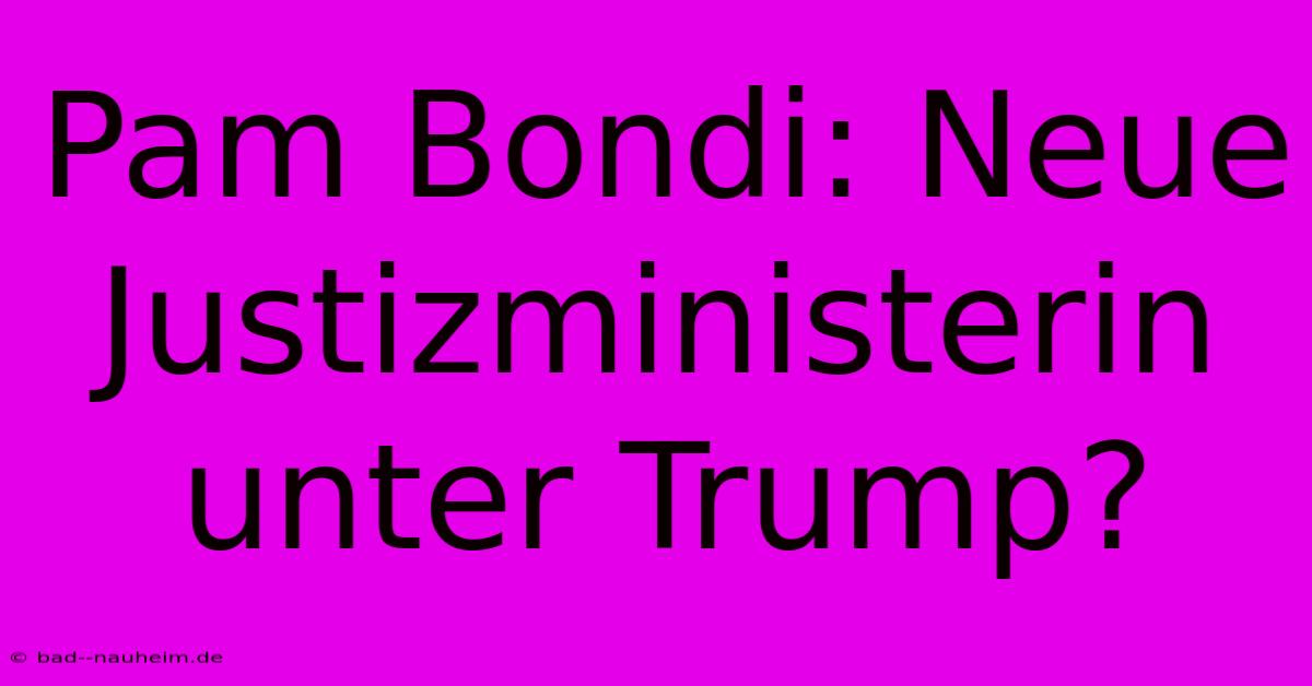 Pam Bondi: Neue Justizministerin Unter Trump?