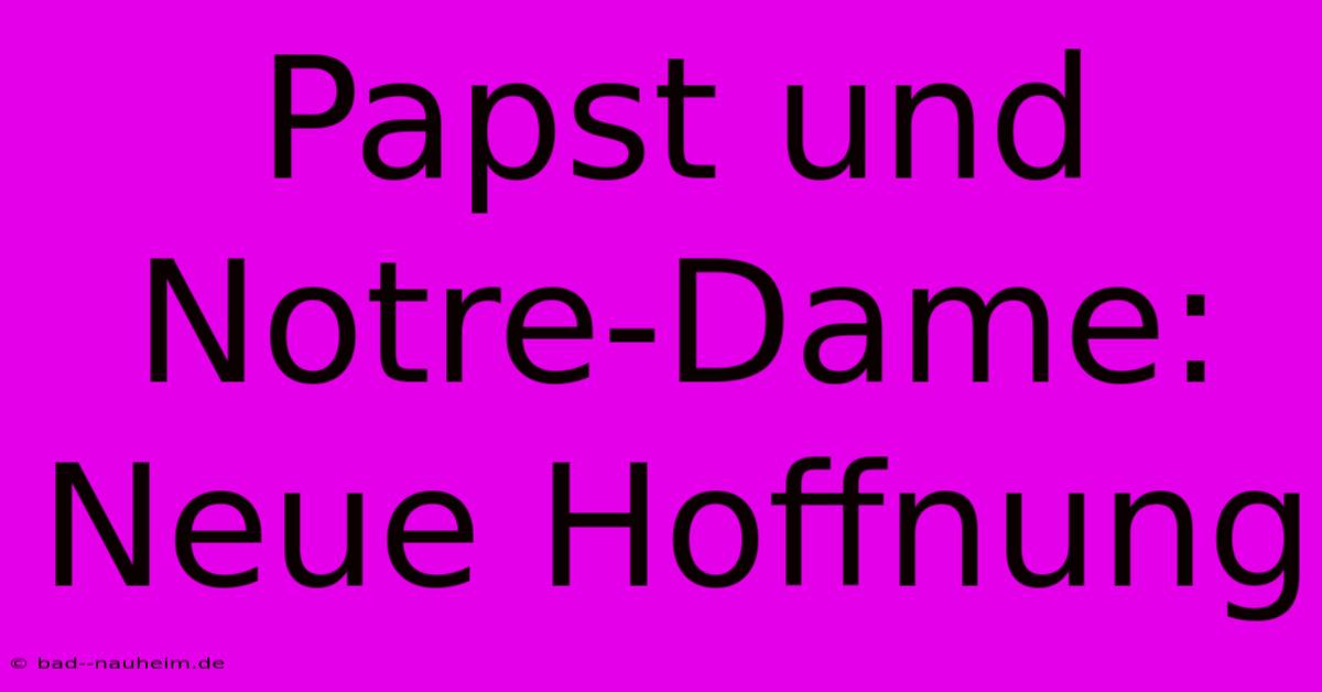 Papst Und Notre-Dame: Neue Hoffnung