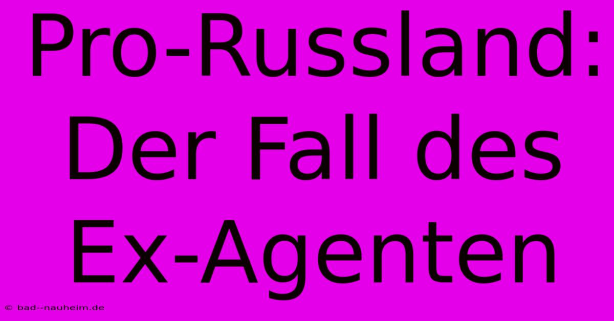 Pro-Russland: Der Fall Des Ex-Agenten