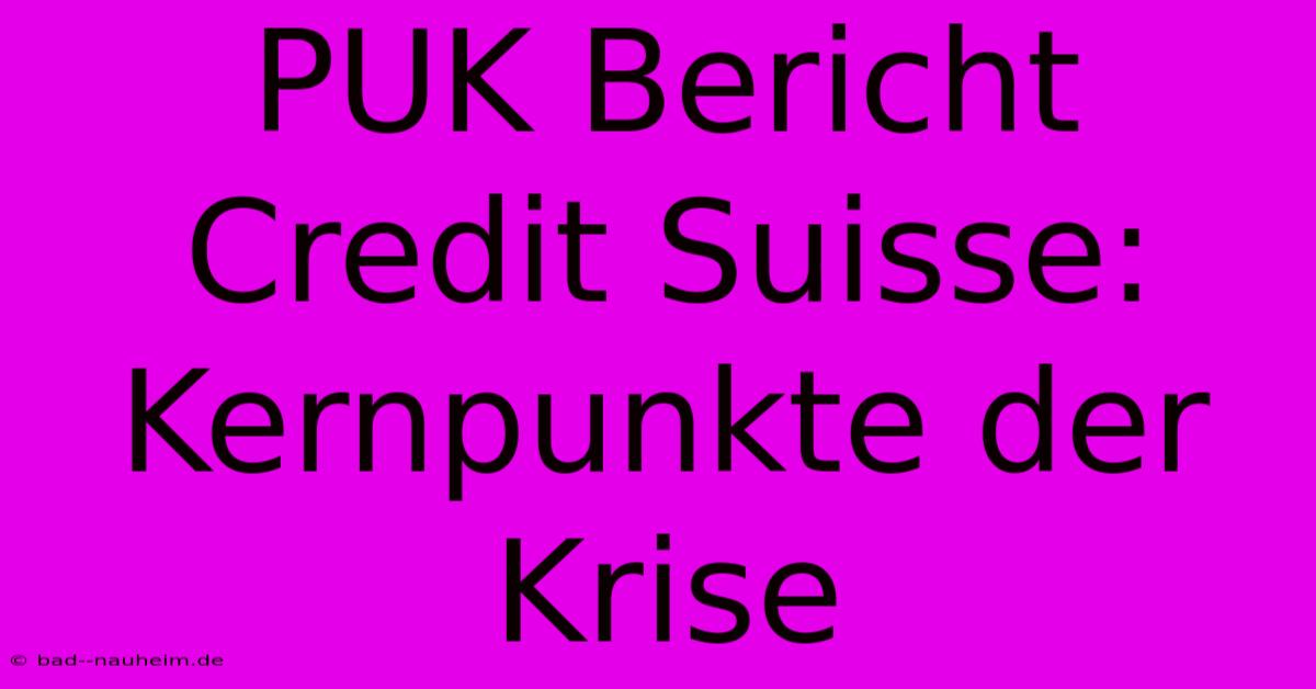 PUK Bericht Credit Suisse: Kernpunkte Der Krise